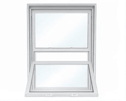 Open double-hung window with white frame.