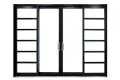 Black sliding doors with side panels.