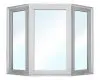 Three-panel bay window with white frame.