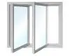Open double casement windows with white frames.