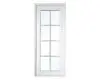 White framed window with grid pattern.