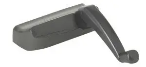 Gray window crank handle on white background.