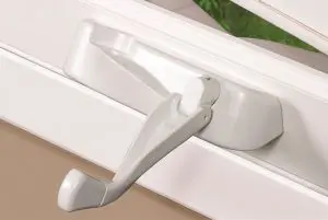 White window crank handle on frame.