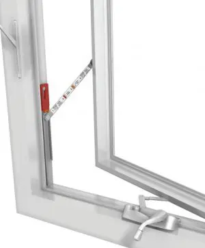 Open window with security hinge mechanism.