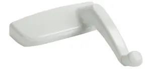 White plastic window handle on white background.