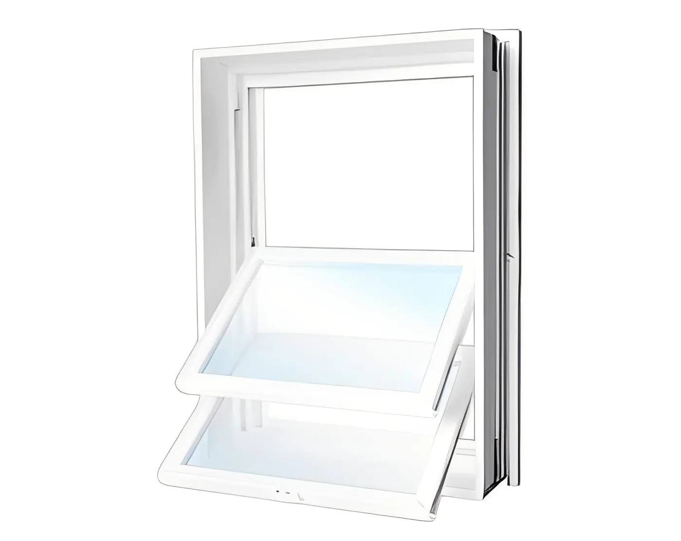 Open double pane white window frame.