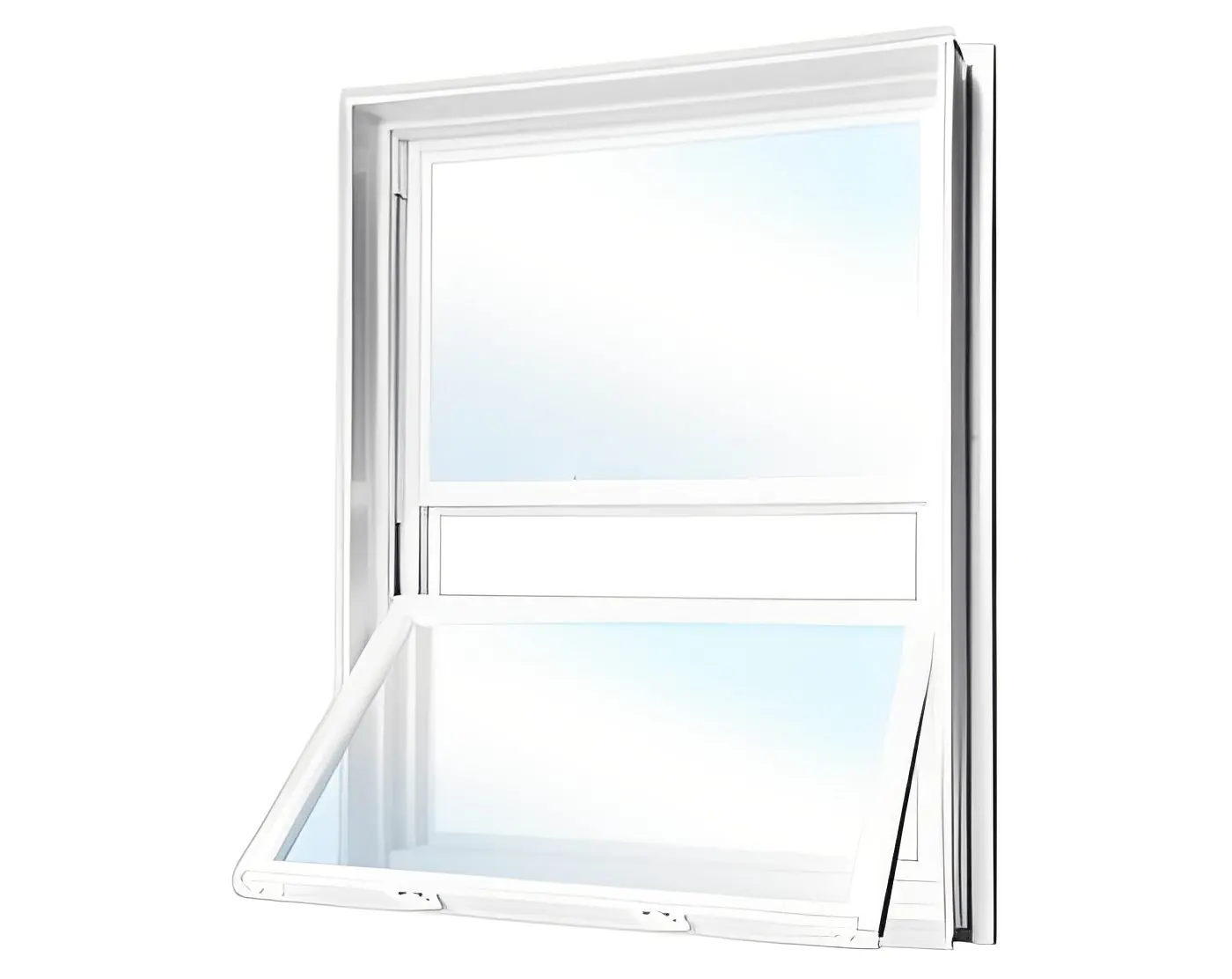 Open white window with clear glass panes.