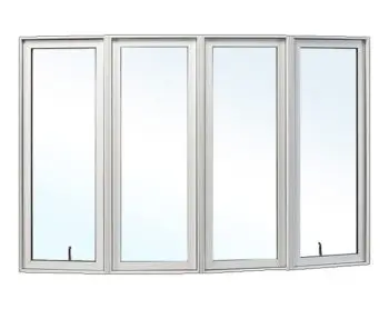 Four-panel bay window with clear glass.