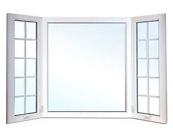 White bay window with open side panels.