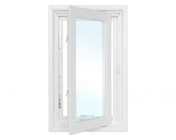 Open white window against clear sky.