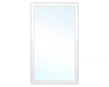 Rectangular mirror with white frame.