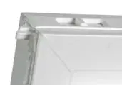 White plastic container corner, close-up view.