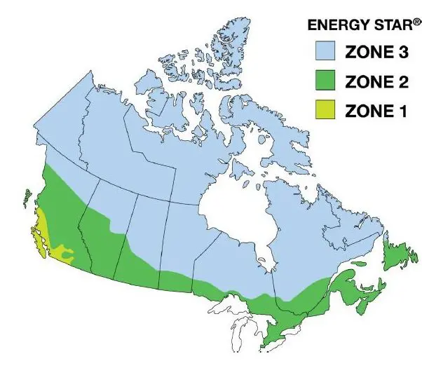 Map of Canada's ENERGY STAR climate zones.