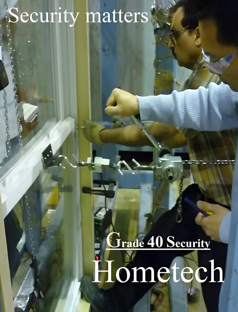 Testing window security with a drill.