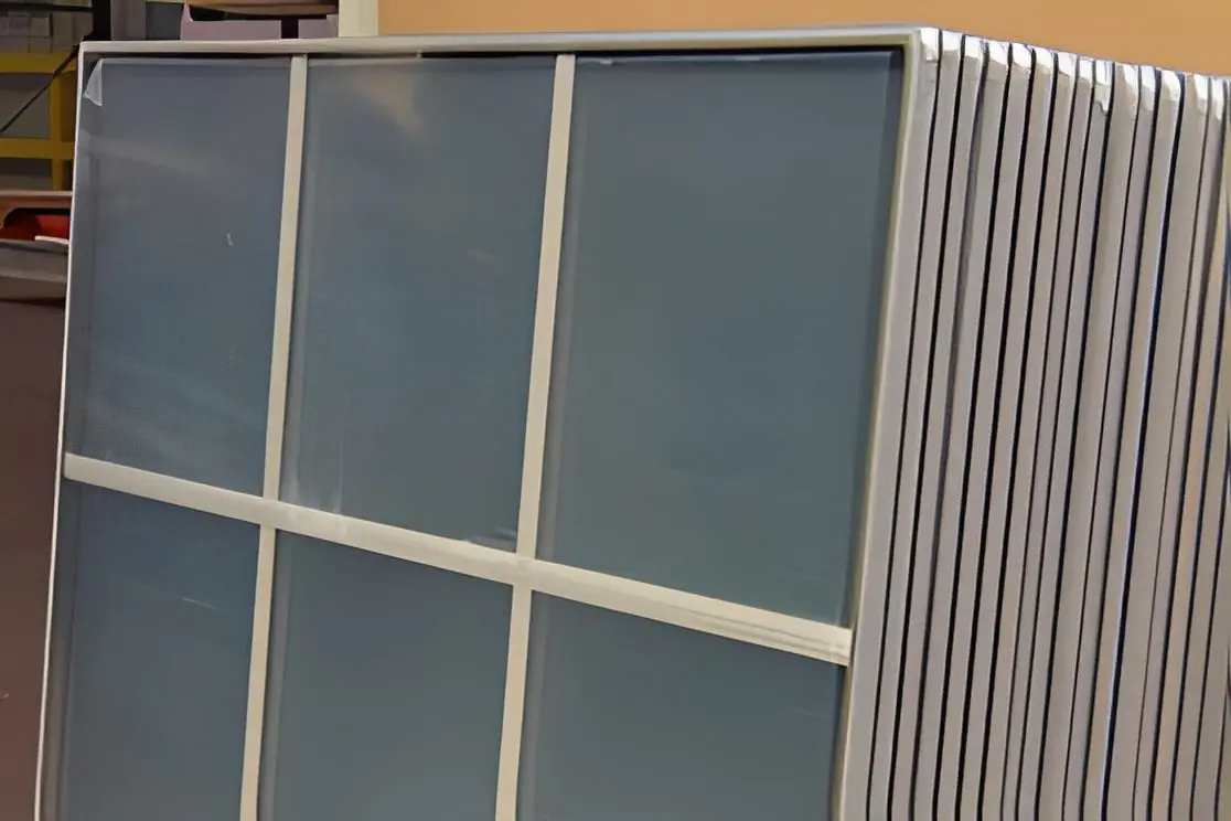 Stack of glass window panes.