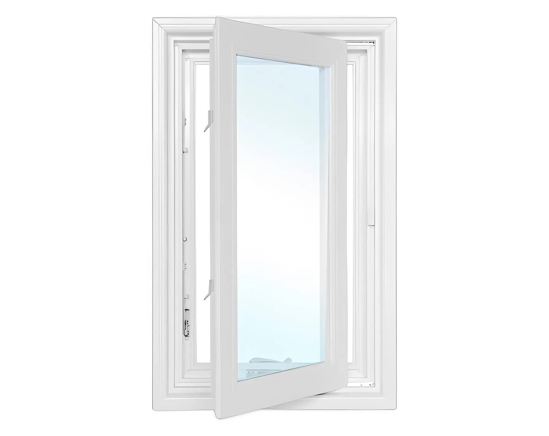 Open white window with clear glass.
