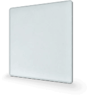 White square panel on black background.