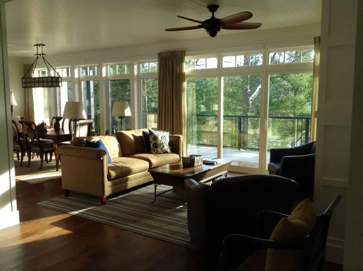 Spacious living room with large windows view.