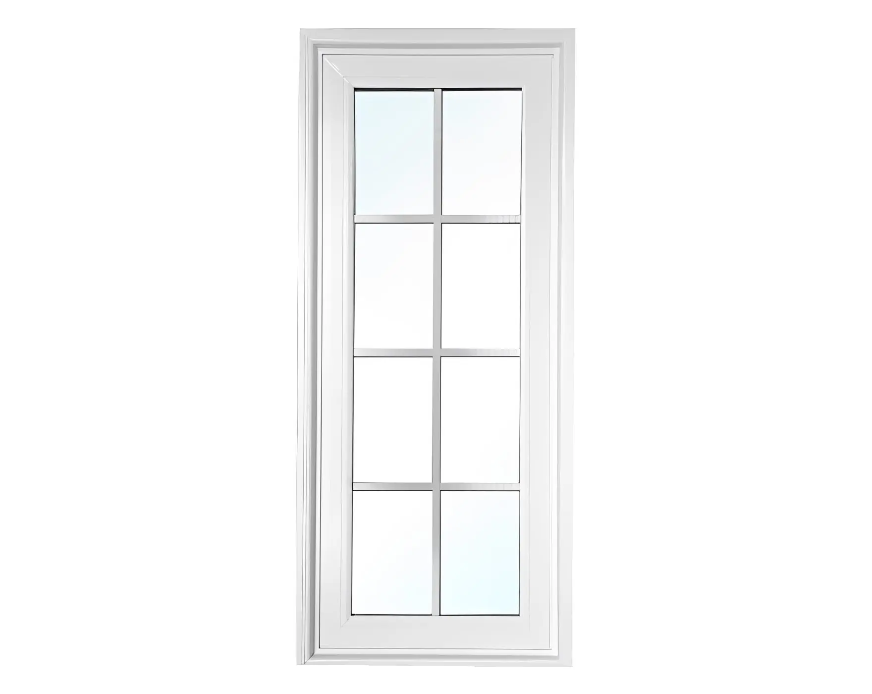 White framed window with grid design.
