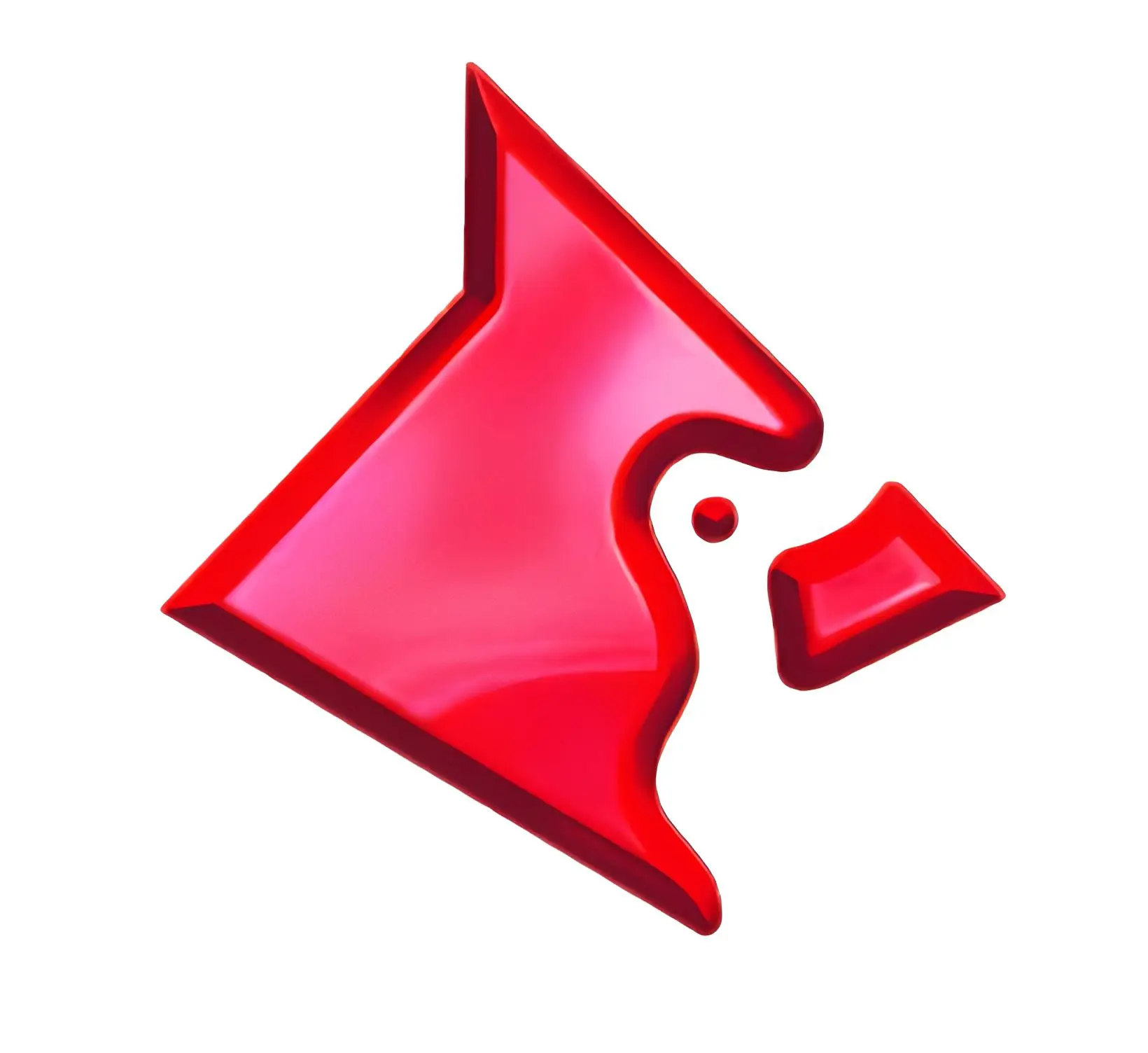Red abstract geometric shape on white background.