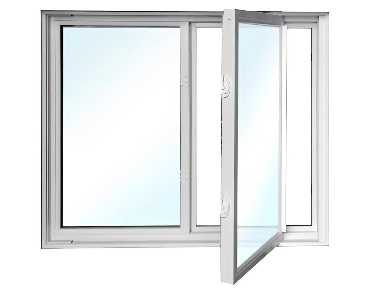Open white double-pane window on wall.