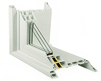 Cross-section of a window frame profile.